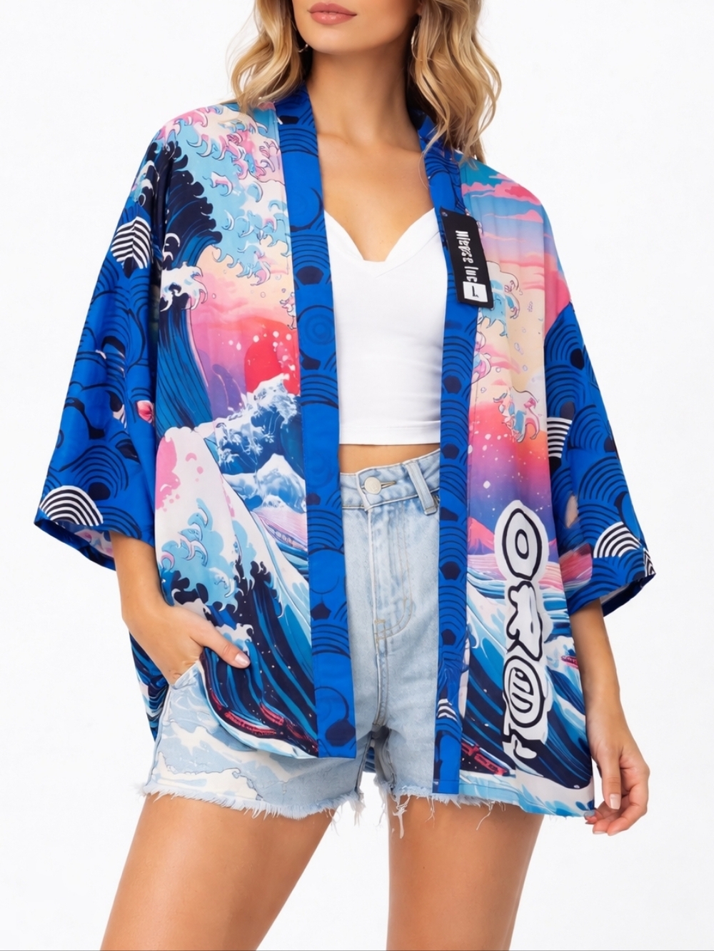 Nice Inc Kimono Cardigan Japanese Wave Oversized L Boho Streetwear NWT